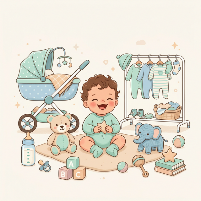 Ilustrasi perlengkapan bayi dan anak